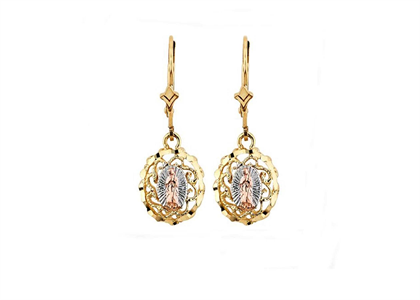 Three Tone Plated Mother Mary Religious Earring